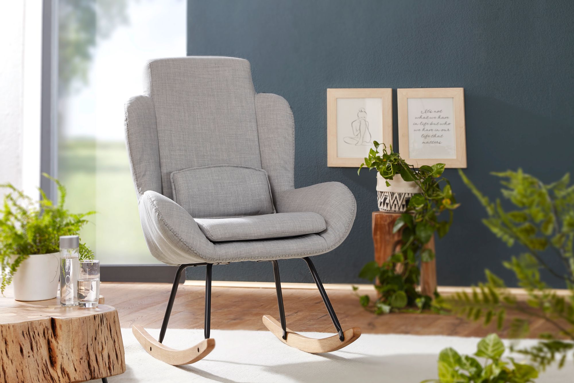 FineBuy Schaukelstuhl CAPRI Relaxsessel Schwingsessel Stoff Schwingstuhl Polster – Ansicht 2