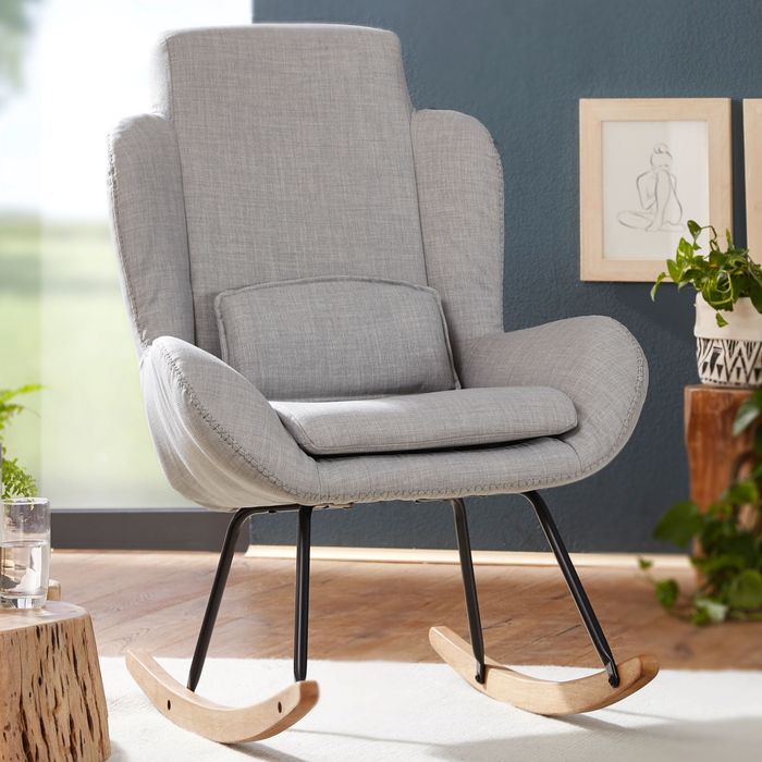FineBuy Schaukelstuhl CAPRI Relaxsessel Schwingsessel Stoff Schwingstuhl Polster