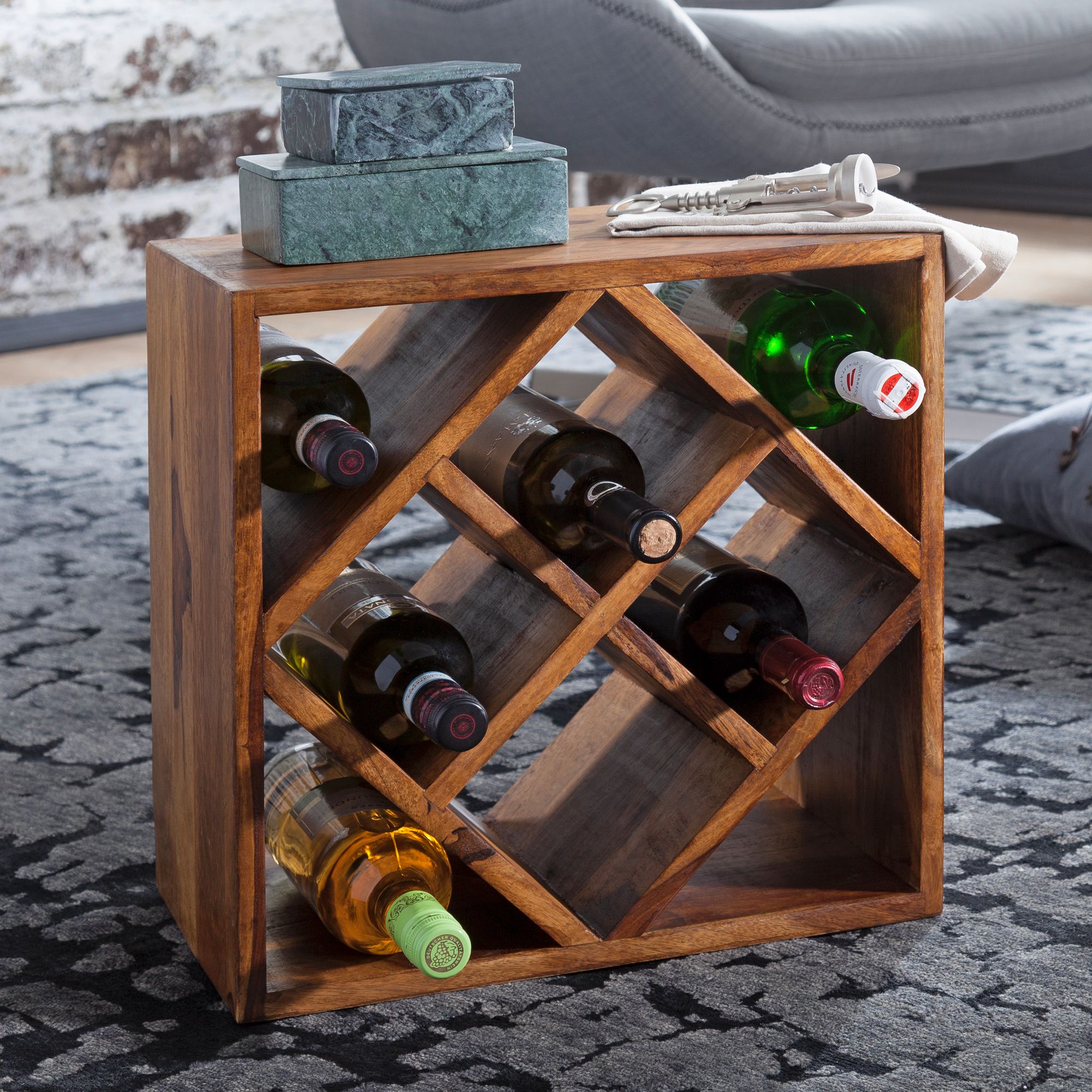 FineBuy Weinregal Flaschenregal Holz Weinflaschenhalter Holzregal 8 Flaschen – Ansicht 1