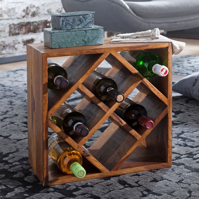 FineBuy Weinregal Massiv-Holz 40x40x25 cm klein stehend, Design Flaschenregal für die Küche, Standregal schmal für 8 Flaschen 4250950286191