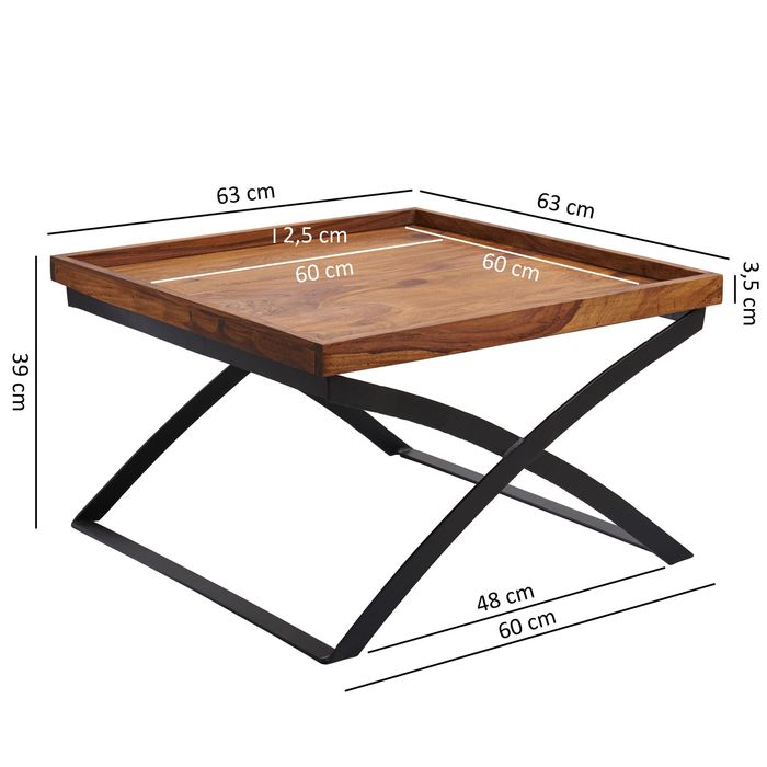 FineBuy Couchtisch FB50967 Wohnzimmer Tisch Holz massiv Sofatisch Beistelltisch – Maßzeichnung