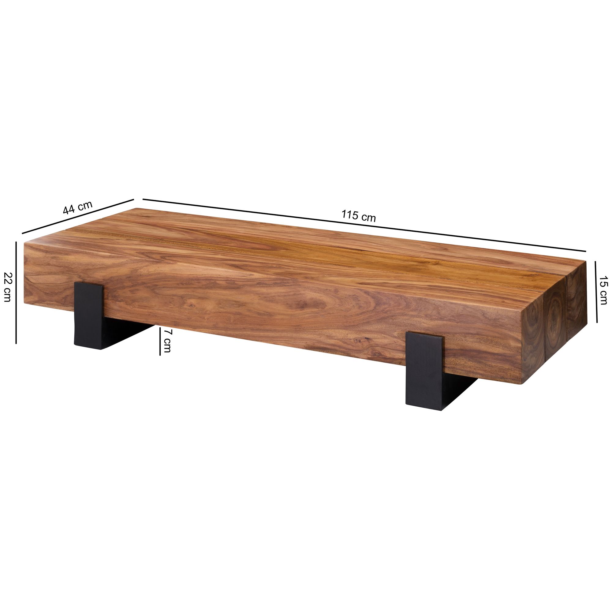 FineBuy Couchtisch Sheesham Massivholz rechteckig 115cm Block Wohnzimmertisch – Ansicht 3