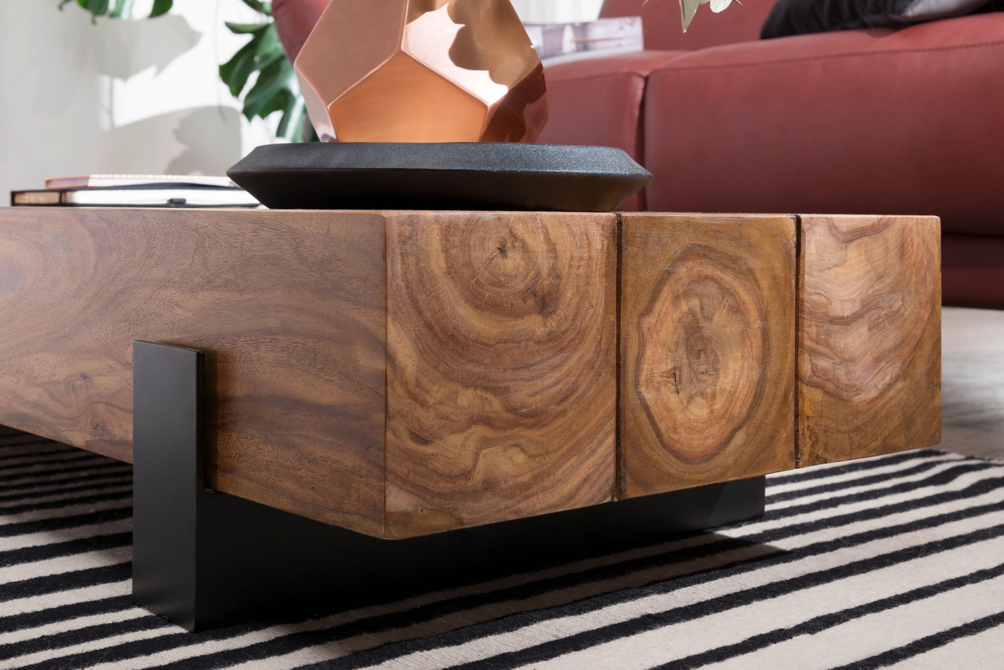 FineBuy Couchtisch Sheesham Massivholz rechteckig 115cm Block Wohnzimmertisch – Ansicht 5