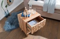 Nachttisch Akazie Massiv Nachtkonsole Boxspringbett Nachtkästchen 2 Schubladen – Ansicht 2