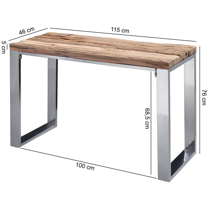 FineBuy Konsolentisch 115 cm Anrichte Konsole Industrial Massiv Laptoptisch – Maßzeichnung