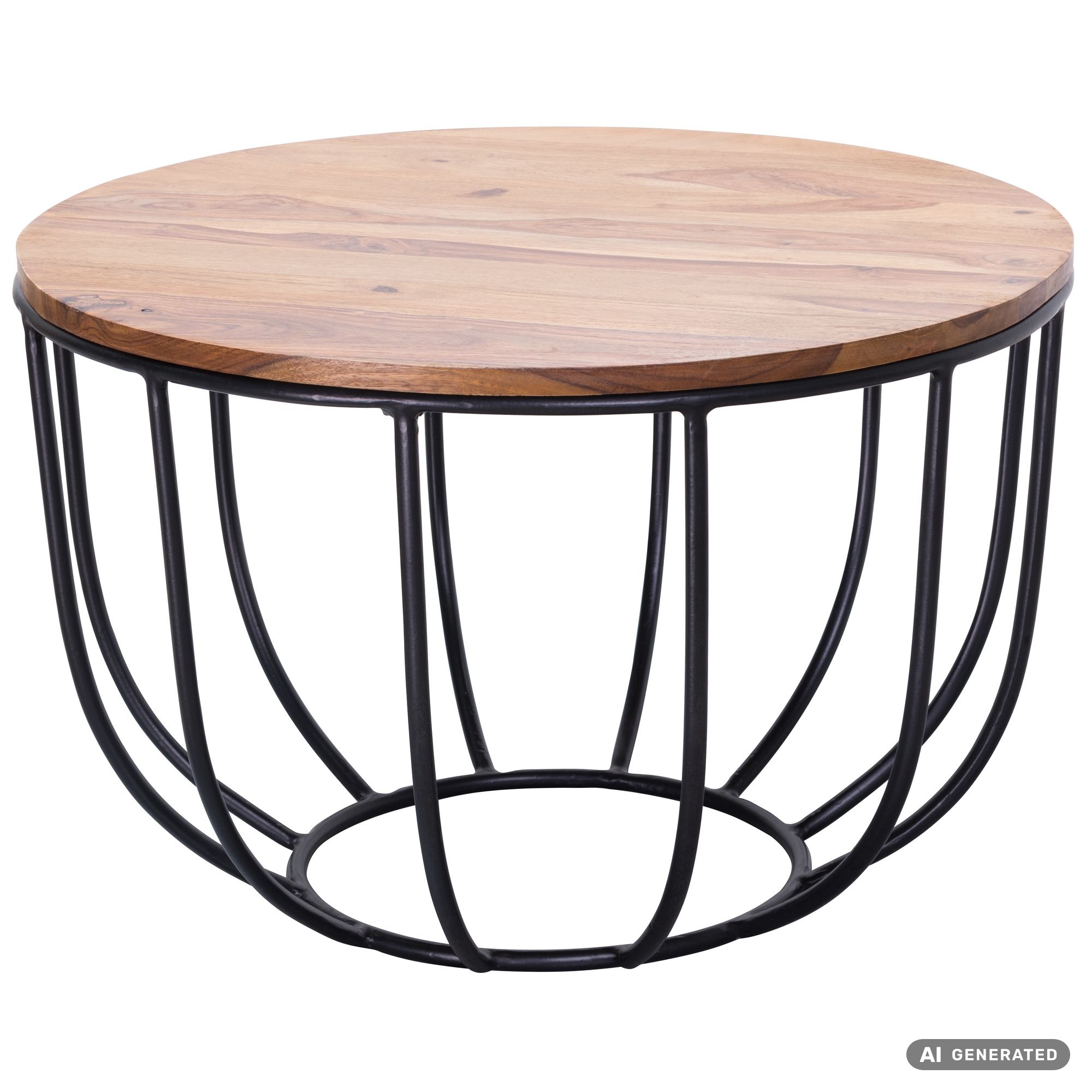 FineBuy Couchtisch Sheesham rund Ø 60 cm Wohnzimmertisch Metallgestell – Ansicht 6