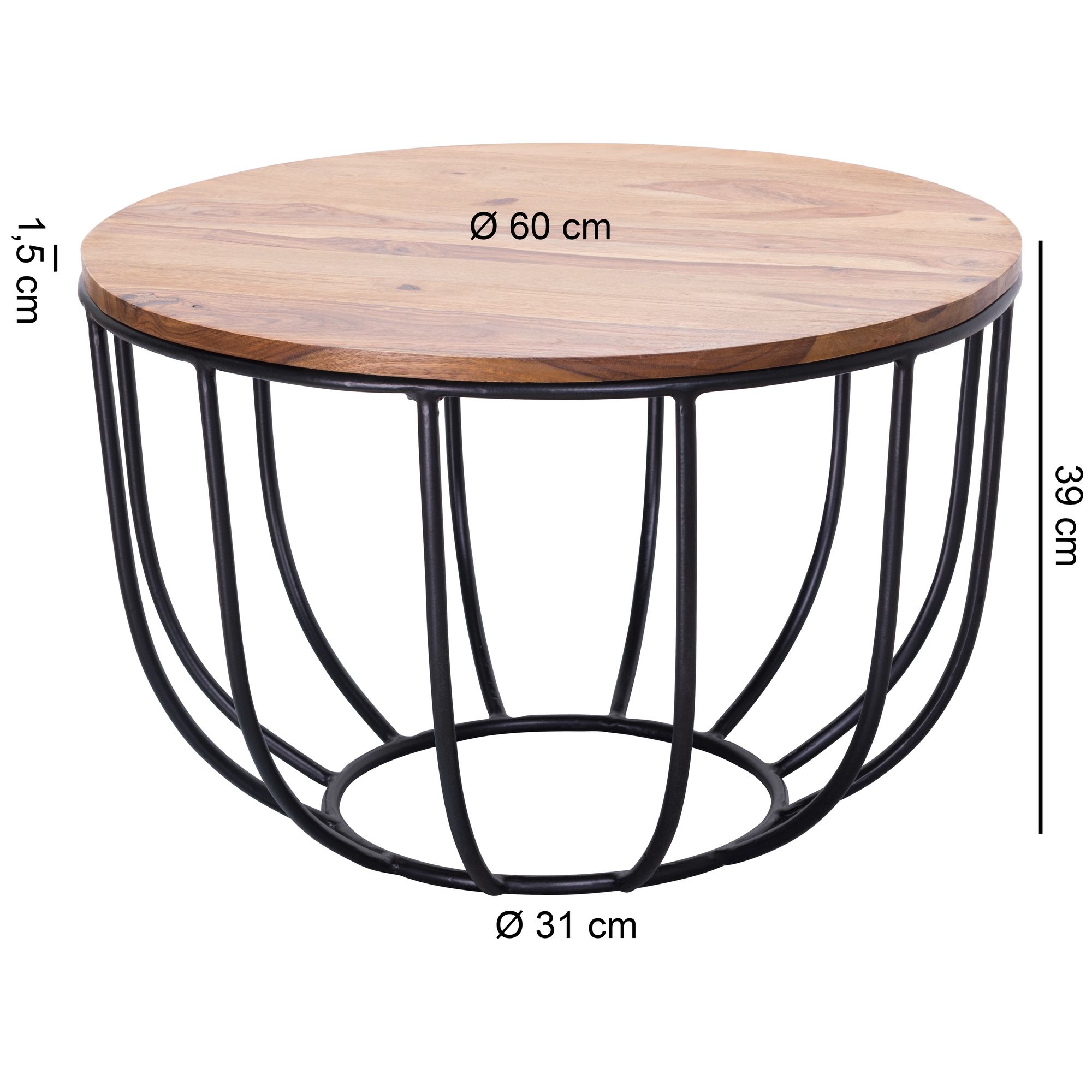 FineBuy Couchtisch Sheesham rund Ø 60 cm Wohnzimmertisch Metallgestell – Ansicht 3