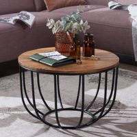 FineBuy Couchtisch Sheesham rund Ø 60 cm Wohnzimmertisch Metallgestell – Ansicht 1