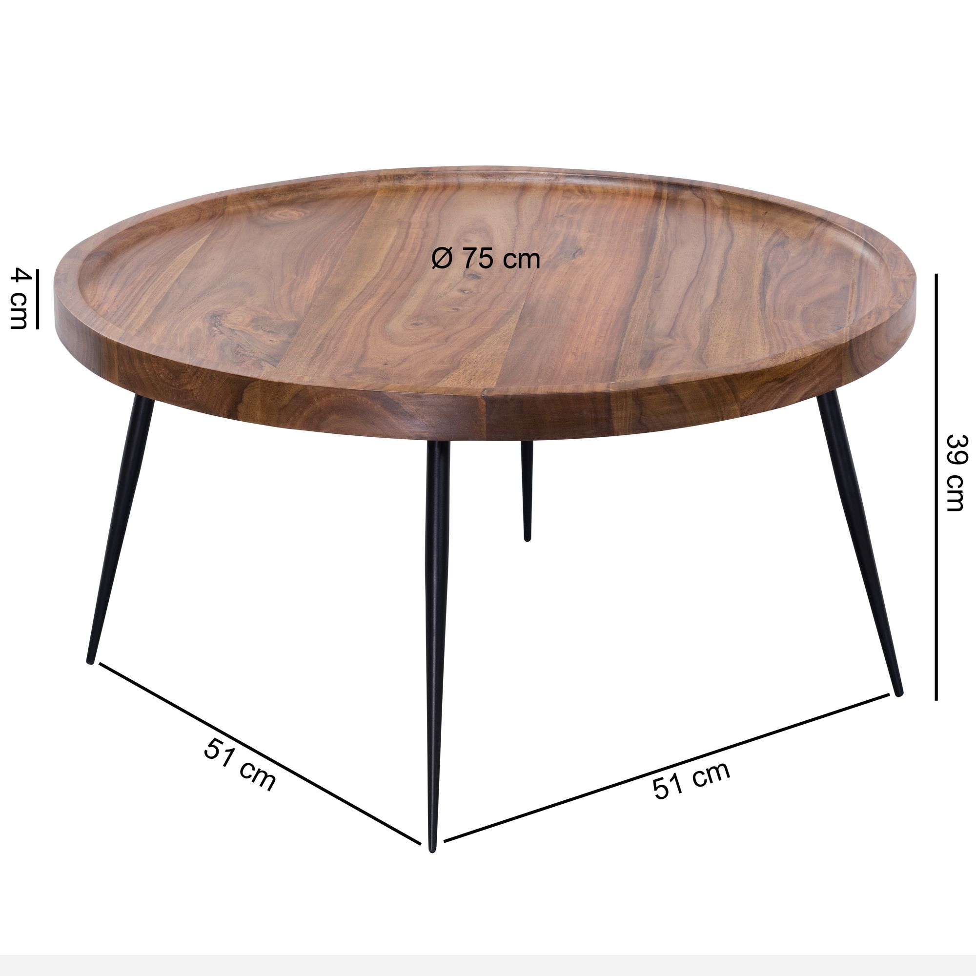 FineBuy Couchtisch Sheesham Massivholz rund Ø 75 cm Wohnzimmertisch Metall Retro – Ansicht 3