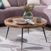 FineBuy Couchtisch Sheesham Massivholz rund Ø 75 cm Wohnzimmertisch Metall Retro – Ansicht 1