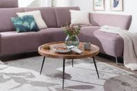 FineBuy Couchtisch Sheesham Massivholz rund Ø 75 cm Wohnzimmertisch Metall Retro – Ansicht 2