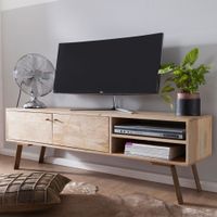 Massives TV-Board 145cm Mango Massivholz hell Fernsehschrank mit 2 Türen & Ablage Lowboard – Ansicht 1