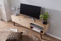 Massives TV-Board 145cm Mango Massivholz hell Fernsehschrank mit 2 Türen & Ablage Lowboard – Ansicht 4