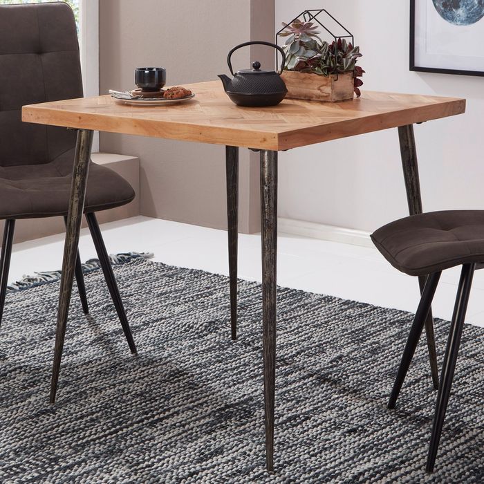 FineBuy Esstisch quadratisch 80 cm Akazie Massivholz für 4 Personen – Quadratischer Industrial Holztisch, Design Küchentisch massiv mit Metallbeinen, Esszimmertisch Holz Vintage Stil