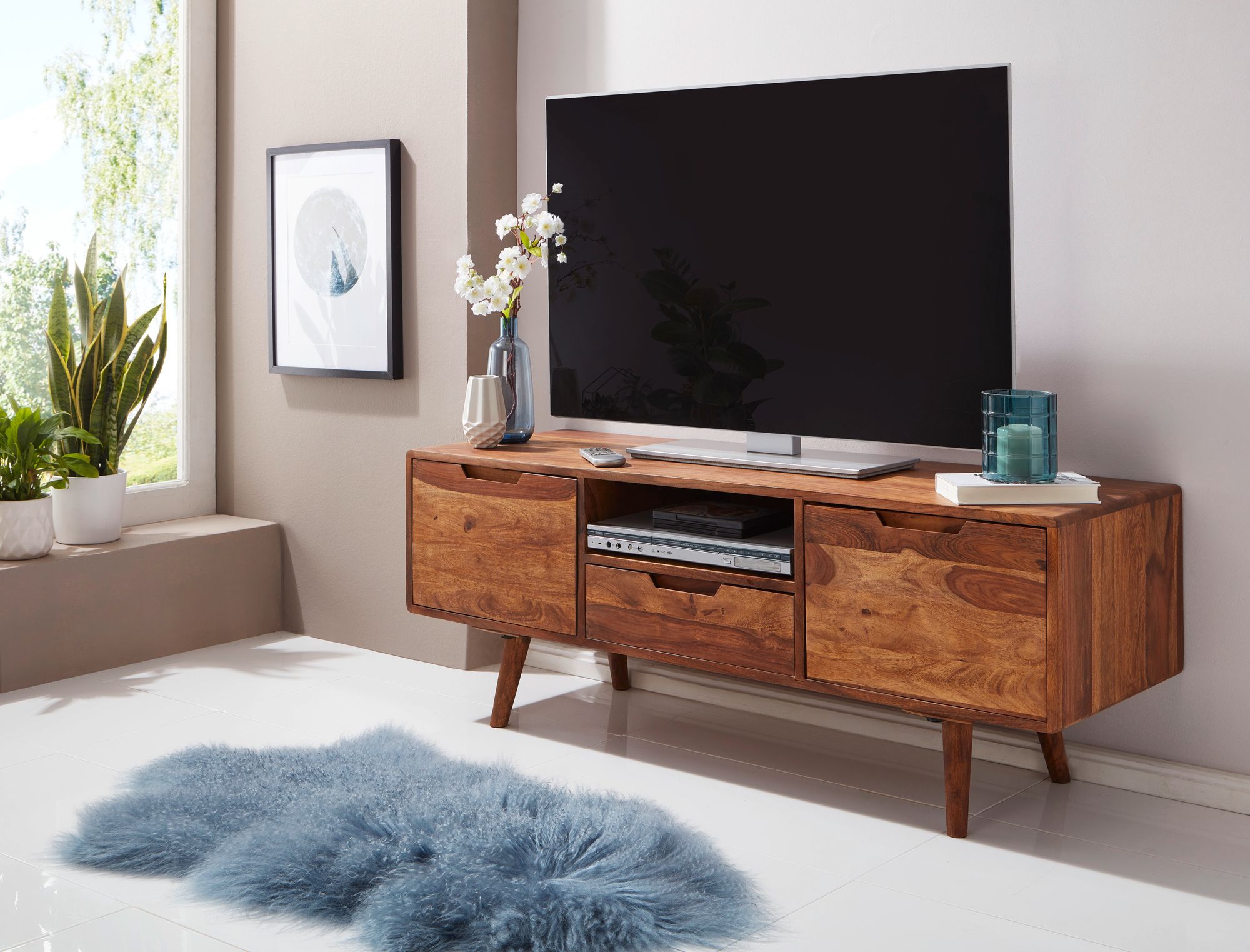 FineBuy TV Lowboard Holz Fernsehkommode Massiv Landhaus Fernsehschrank TV Bank – Ansicht 4