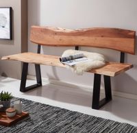 FineBuy Esszimmerbank 160cm Essbank mit Lehne Baumkante Sitzbank Bank Holz – Ansicht 1