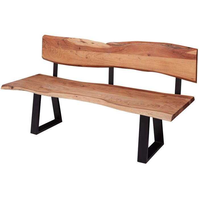 FineBuy Esszimmerbank TREE 180x85,5x60 cm Akazie Massivholz Bank mit Baumkante, Sitzbank Holzbank mit Lehne, Küchenbank Essbank Holz Landhausstil, Baumstamm Küchensitzbank 4 Sitzer Massiv 4250950286801