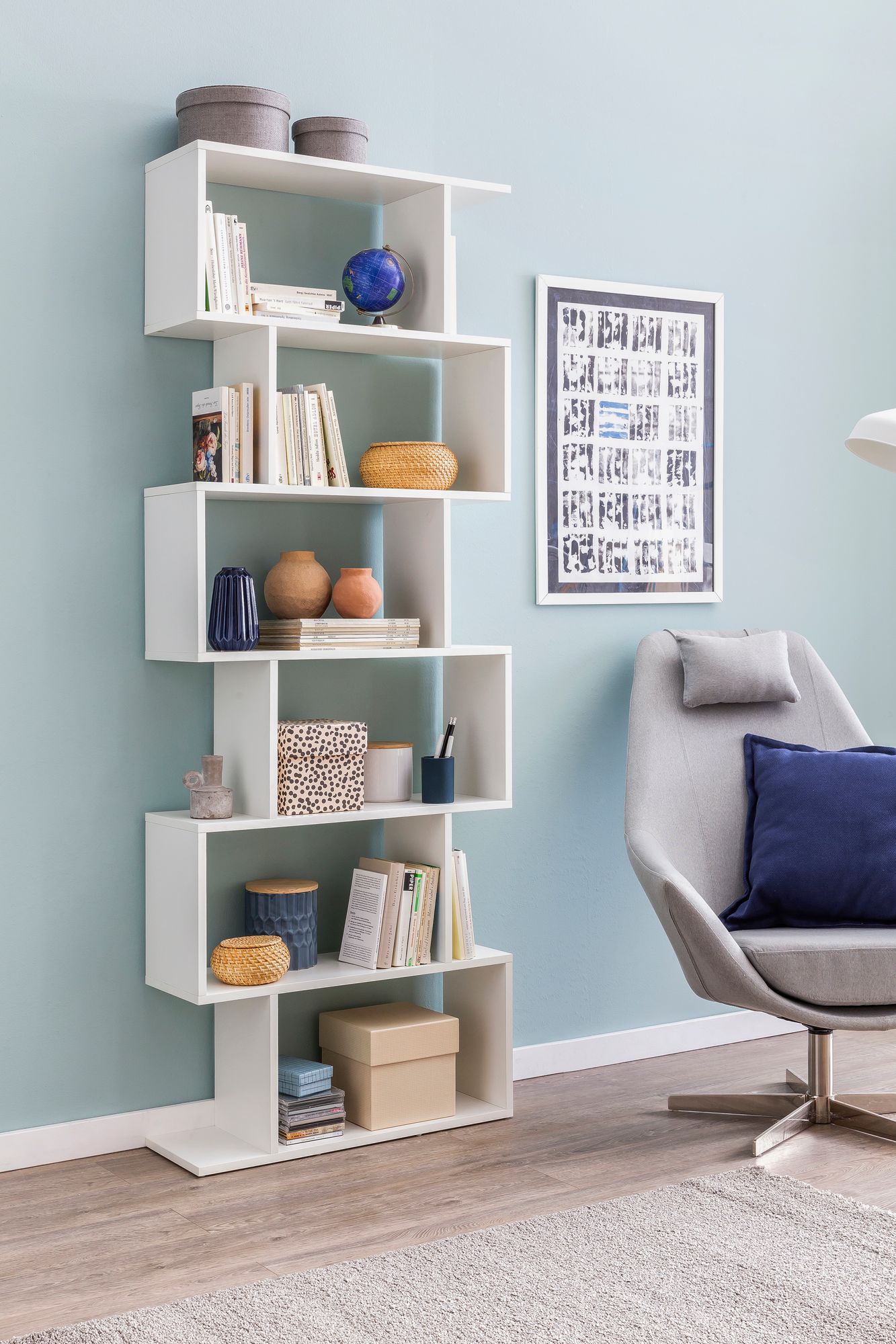 FineBuy Bücherregal FB51366 Standregal weiß Spanplatte Design Aufbewahrungsregal – Ansicht 2