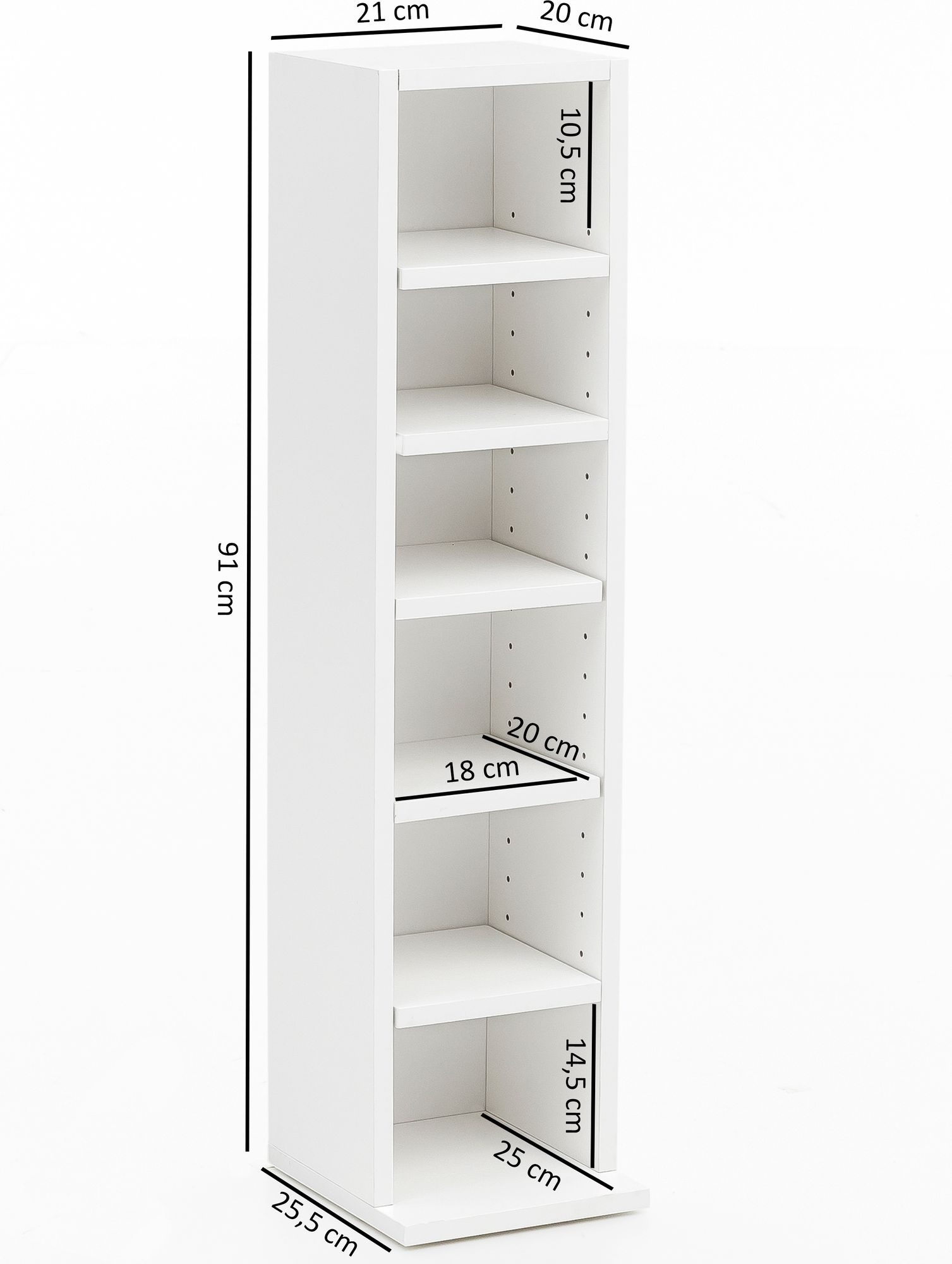FineBuy Bücherregal SV51375 Standregal 21x91x25,5cm Wandregal 6 Fächer Holzregal – Ansicht 3