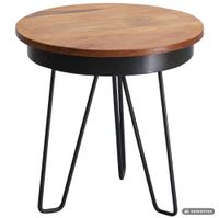 FineBuy Beistelltisch Ø43 Sheesham Massivholz Couchtisch Metall Wohnzimmertisch – Ansicht 6