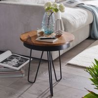 FineBuy Beistelltisch Ø43 Sheesham Massivholz Couchtisch Metall Wohnzimmertisch – Ansicht 1