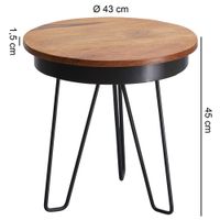 FineBuy Beistelltisch Ø43 Sheesham Massivholz Couchtisch Metall Wohnzimmertisch – Ansicht 2