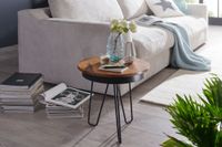 FineBuy Beistelltisch Ø43 Sheesham Massivholz Couchtisch Metall Wohnzimmertisch – Ansicht 3