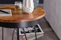 FineBuy Beistelltisch Ø43 Sheesham Massivholz Couchtisch Metall Wohnzimmertisch – Ansicht 5
