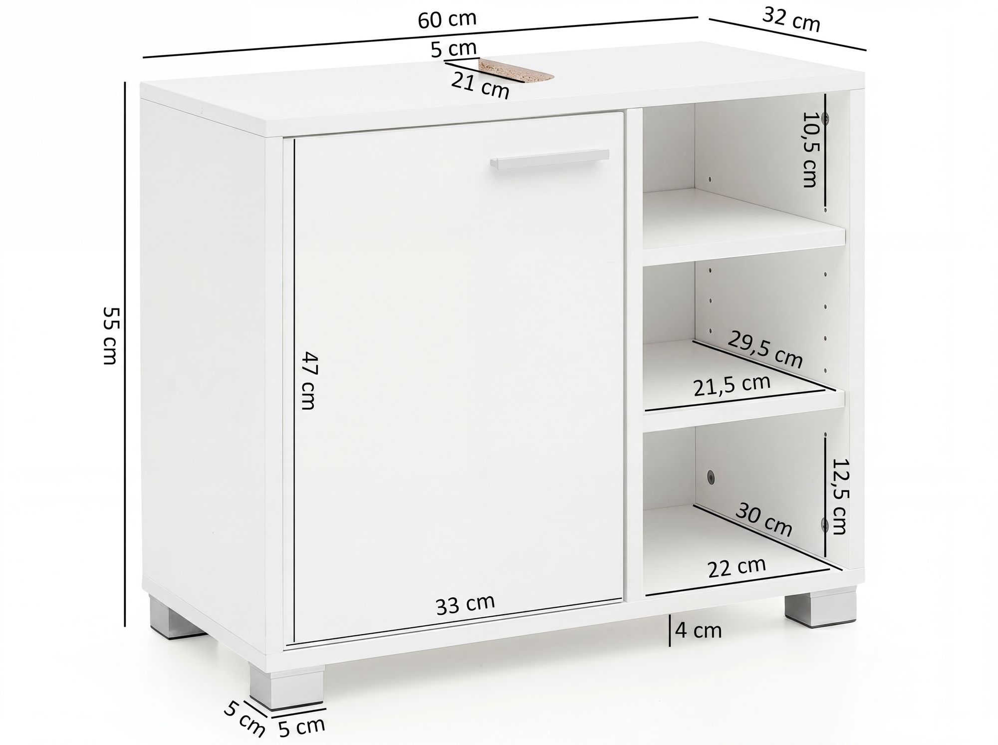 FineBuy Waschbeckenunterschrank FB51390 weiß Badschrank Waschtisch Unterschrank – Ansicht 3