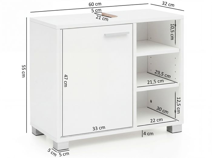 FineBuy Waschbeckenunterschrank FB51390 weiß Badschrank Waschtisch Unterschrank – Maßzeichnung