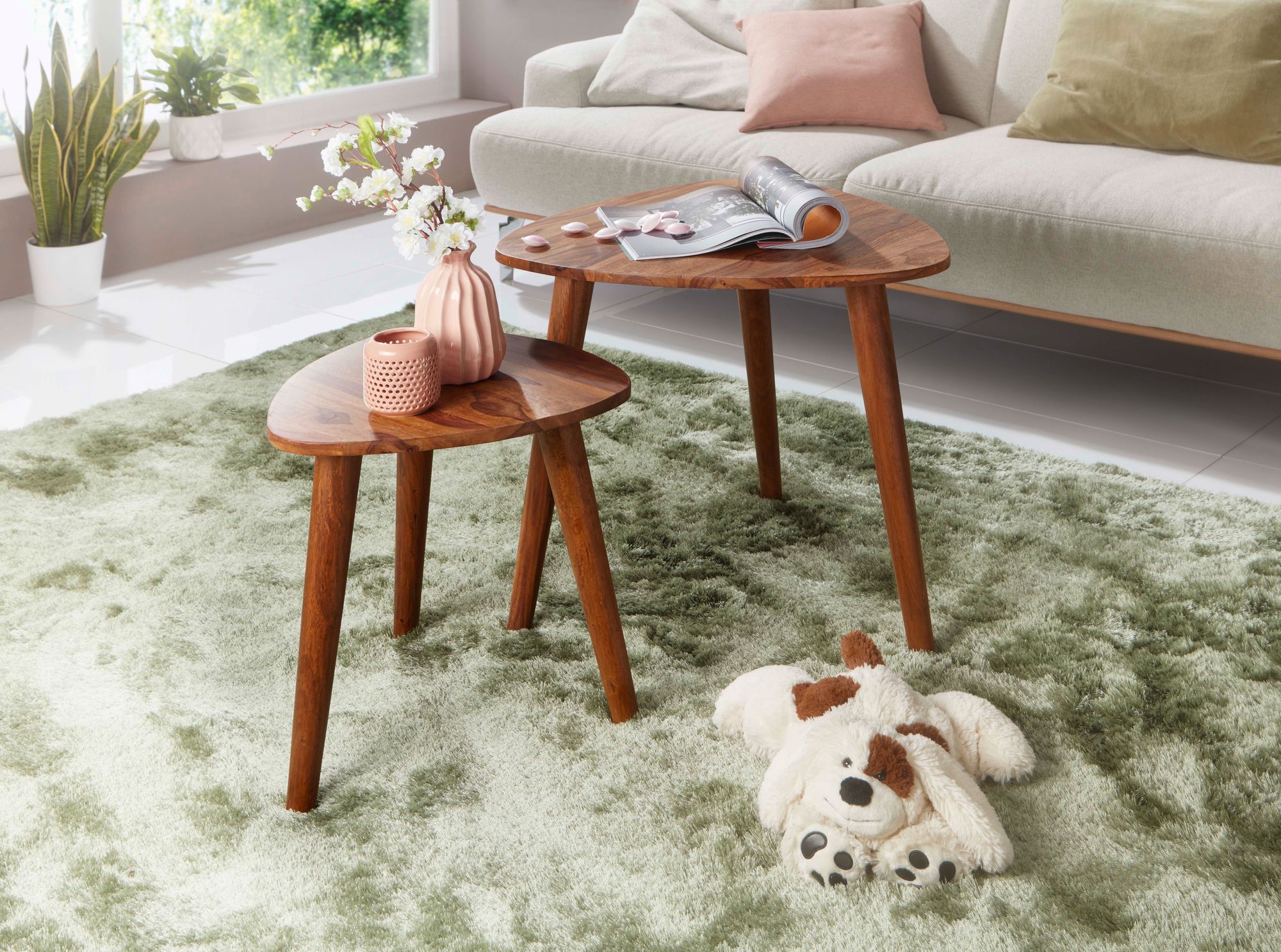 FineBuy 2er Set Beistelltisch Sheesham Holz Massiv Wohnzimmer Tisch Couchtisch – Ansicht 2