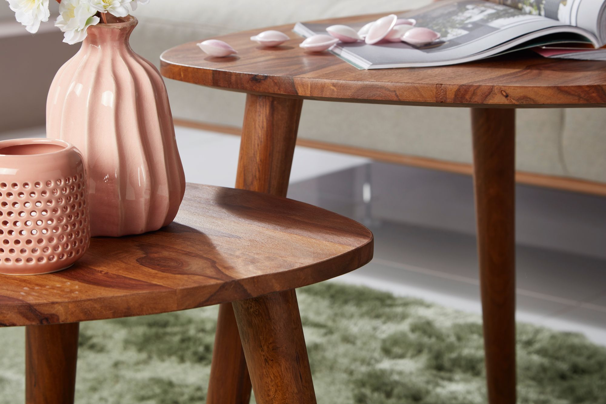 FineBuy 2er Set Beistelltisch Sheesham Holz Massiv Wohnzimmer Tisch Couchtisch – Ansicht 5