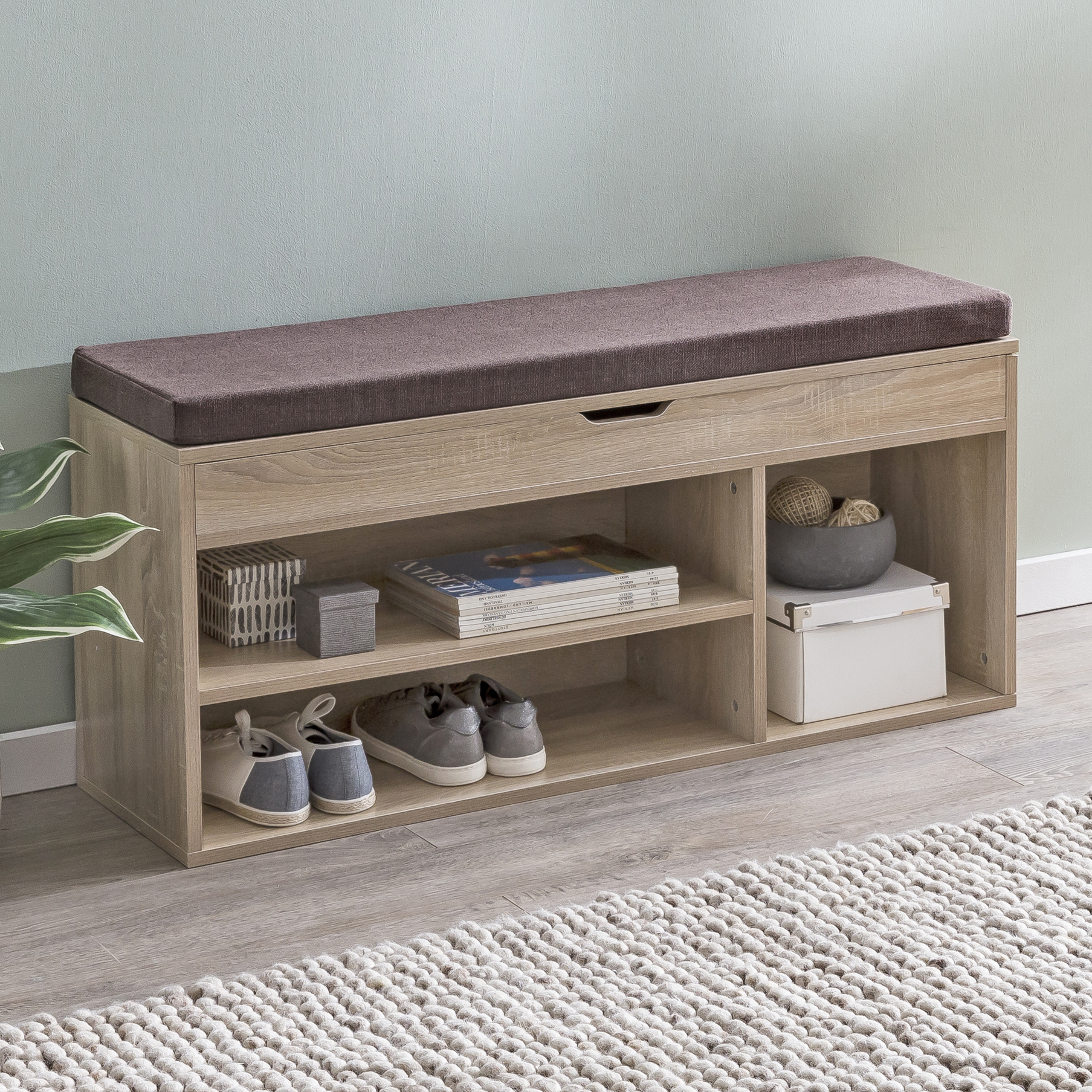 FineBuy Schuhbank 104x51x32 cm Garderobenbank Sitzbank Stoff Flurbank – Ansicht 1