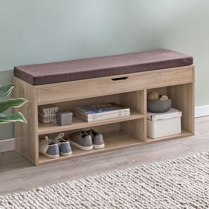FineBuy Schuhbank 104x51x32 cm Garderobenbank Sitzbank Stoff Flurbank