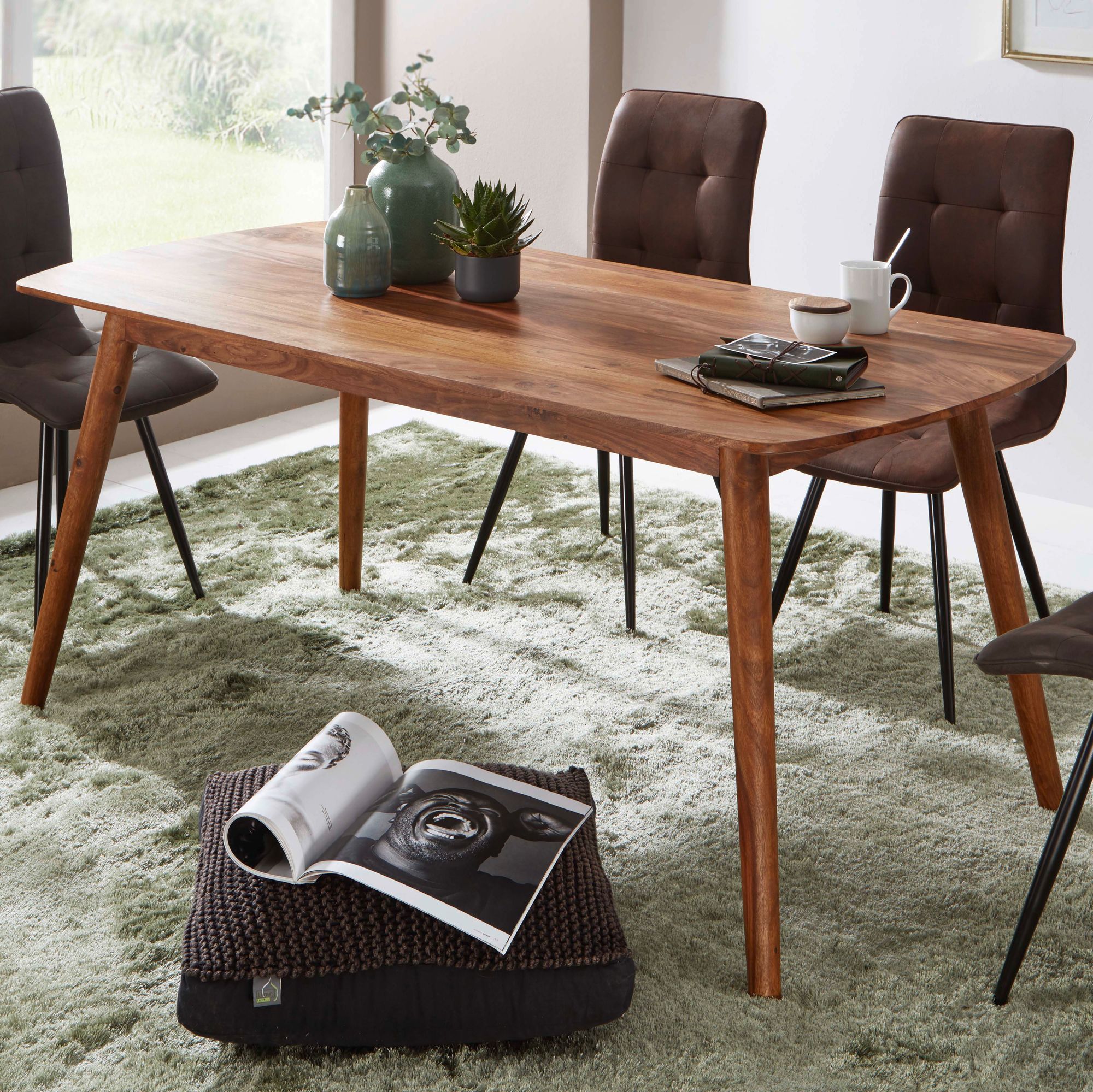 FineBuy Esszimmertisch Sheesham Massivholz Tisch, Designer Küchentisch Holz, Massiver Holztisch rustikal, Speisetisch massives Echt-Holz modern