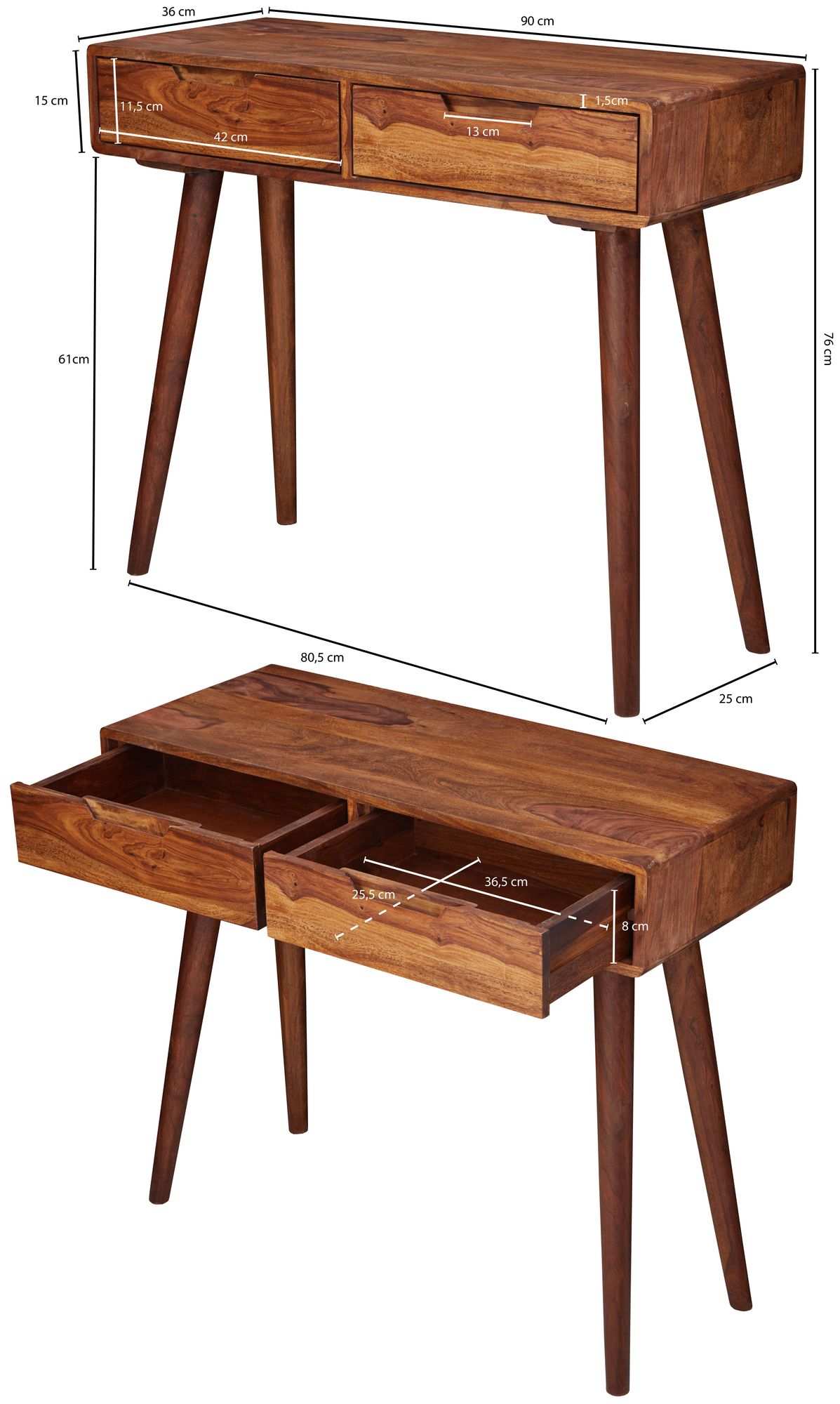 FineBuy Konsolentisch FB51402 90cm Anrichte Schreibtisch Schminktisch Massivholz – Ansicht 3