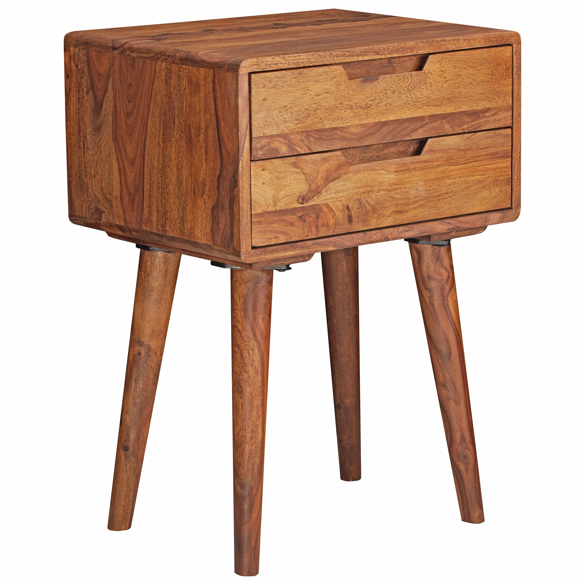 Nachttisch Sheesham Massivholz 2 Schubladen Nachtkästchen Nachtkonsole Retro – Ansicht 6