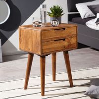 Nachttisch Sheesham Massivholz 2 Schubladen Nachtkästchen Nachtkonsole Retro – Ansicht 1