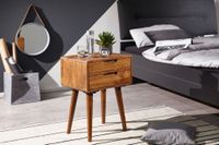 Nachttisch Sheesham Massivholz 2 Schubladen Nachtkästchen Nachtkonsole Retro – Ansicht 2