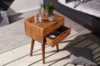 Nachttisch Sheesham Massivholz 2 Schubladen Nachtkästchen Nachtkonsole Retro – Ansicht 4