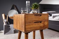 Nachttisch Sheesham Massivholz 2 Schubladen Nachtkästchen Nachtkonsole Retro – Ansicht 5
