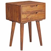 Nachttisch Sheesham Massivholz 2 Schubladen Nachtkästchen Nachtkonsole Retro – Ansicht 6