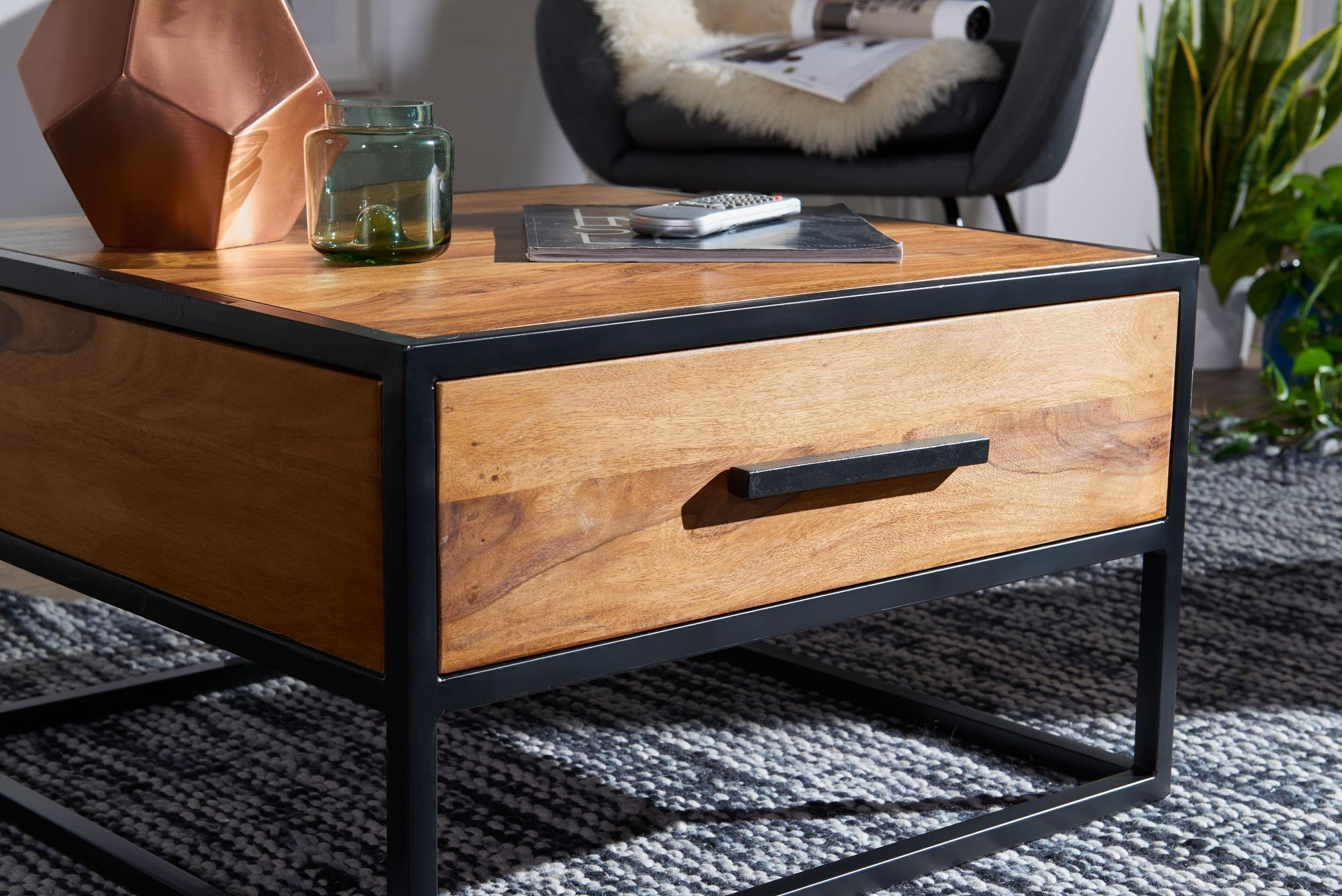 Couchtisch FineBuy Wohnzimmertisch Holz Massiv Sofatisch Tisch Schublade Braun – Ansicht 4
