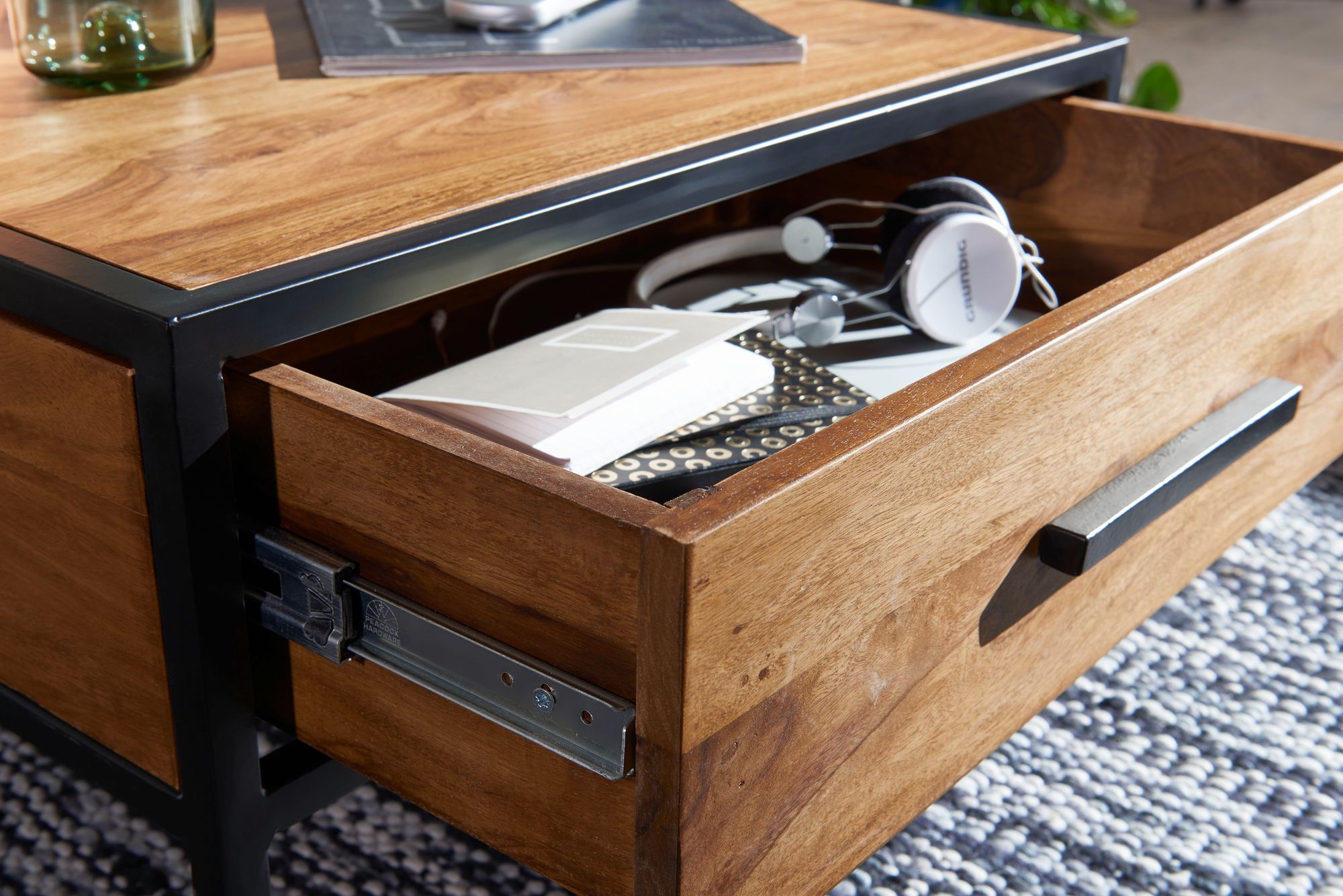 Couchtisch FineBuy Wohnzimmertisch Holz Massiv Sofatisch Tisch Schublade Braun – Ansicht 5