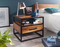 Nachtkonsole Sheesham Massivholz Schublade Nachttisch Industrial Nachtkästchen – Ansicht 4