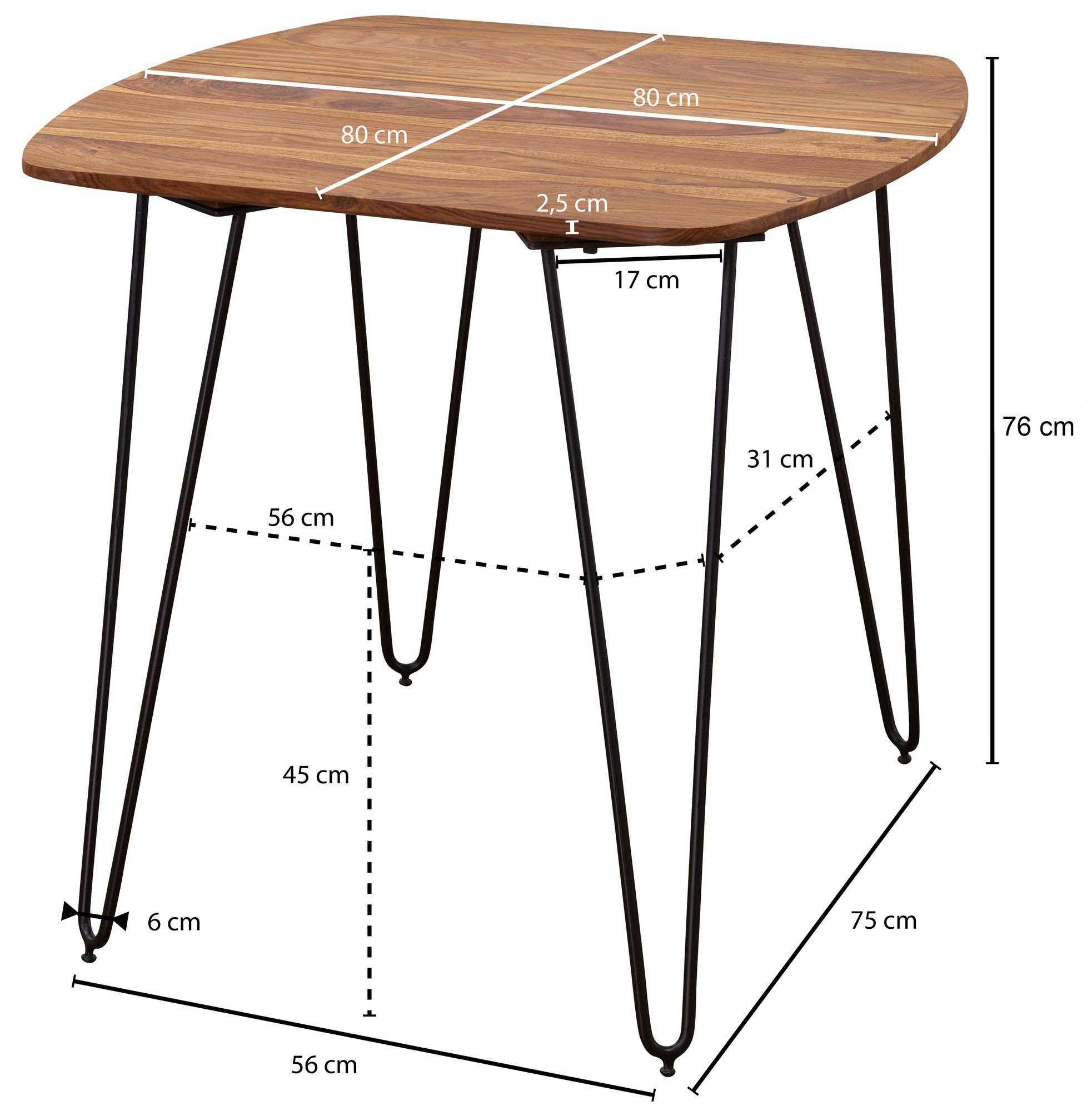 FineBuy Esszimmertisch Esstisch mit Metallbeinen Tisch Massivholz Holztisch – Ansicht 2