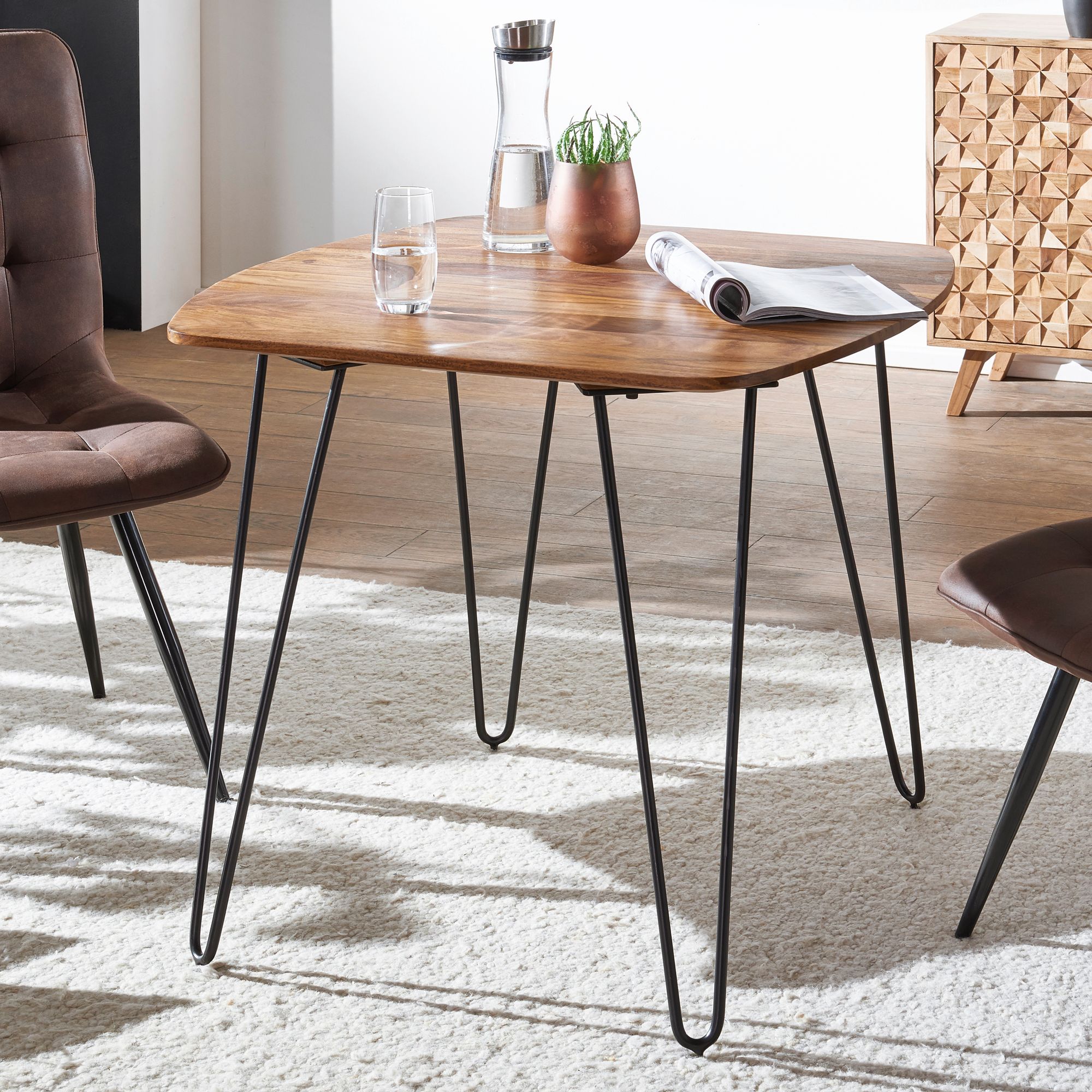 FineBuy Esstisch quadratisch 80cm Sheesham Massivholz – Moderner Küchentisch mit schwarzen Hairpin-Beinen, Design Esszimmertisch aus Echtholz, Holztisch massiv | Farbe: Braun FineBuy Esstisch quadratisch 80cm Sheesham Massivholz – Moderner Küchentisch mit schwarzen Hairpin-Beinen, Design Esszimmertisch aus Echtholz, Holztisch massiv | Farbe: Braun