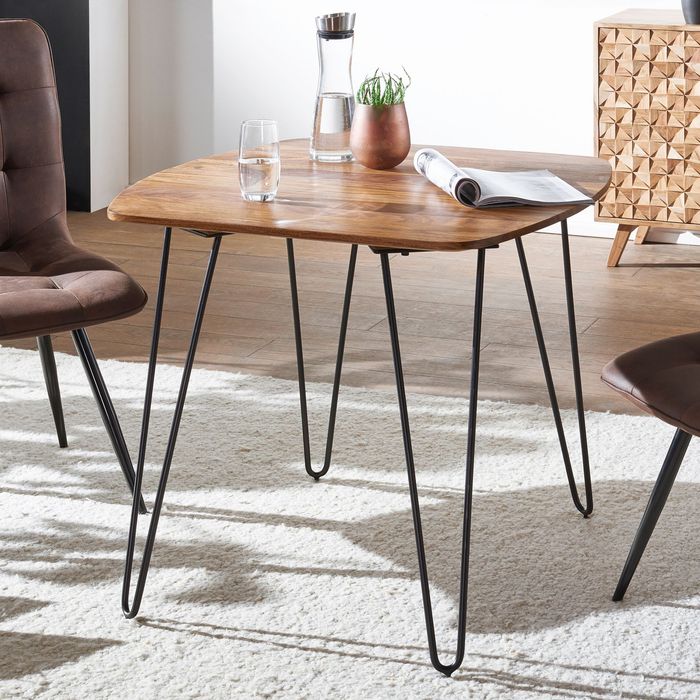 FineBuy Esstisch quadratisch 80cm Sheesham Massivholz – Moderner Küchentisch mit schwarzen Hairpin-Beinen, Design Esszimmertisch aus Echtholz, Holztisch massiv