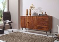 Massivholz Sideboard 145cm Sheesham Natur Kommode mit 2 Türen & 3 Schubladen modernes Design – Ansicht 4