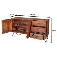 Massivholz Sideboard 145cm Sheesham Natur Kommode mit 2 Türen & 3 Schubladen modernes Design – Ansicht 3